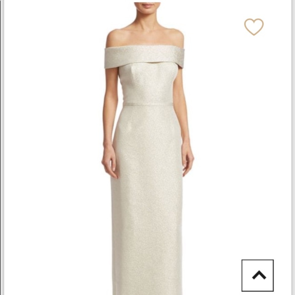 Teri Jon Metallic Champagne Off Shoulder Gown